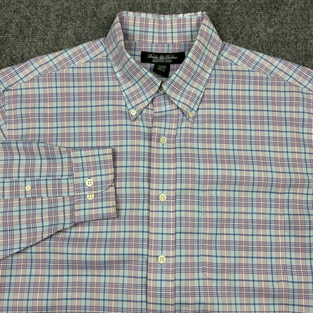 Brooks Brothers Shirt Mens XL Blue Purple Plaid Supima Non-Iron Long Sleeve